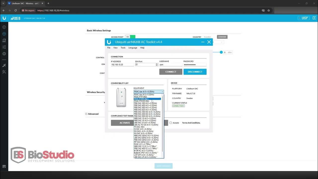 BioStudioCorp's tweet card. Ubiquiti airMAX® AC Toolkit v4.4 for PC | Firmware v8.7.18 | Compli...