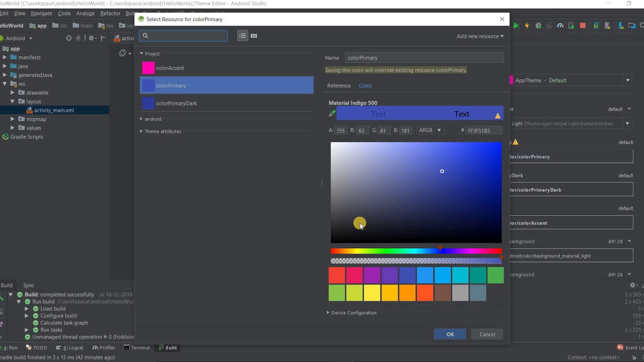 tutorialkart's tweet card. How to change background color of Application bar in Android Studio