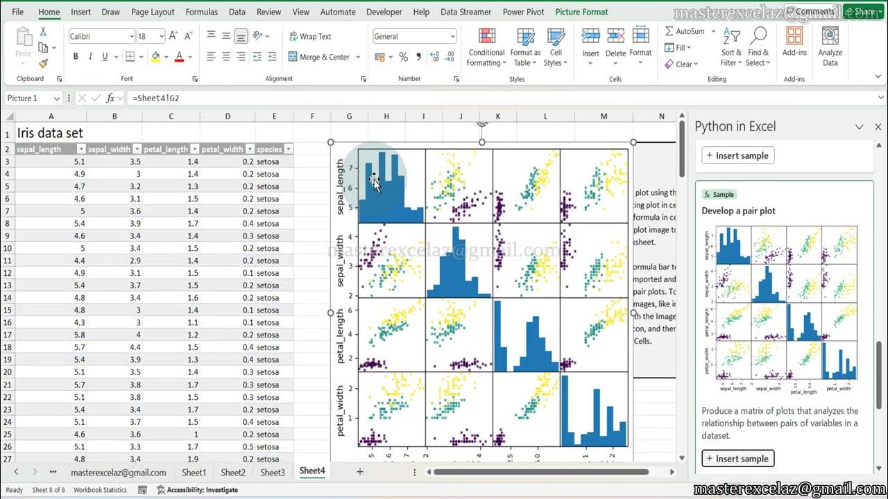 masterexcelaz's tweet card. How to use Python visualizations and formulas in excel using samples