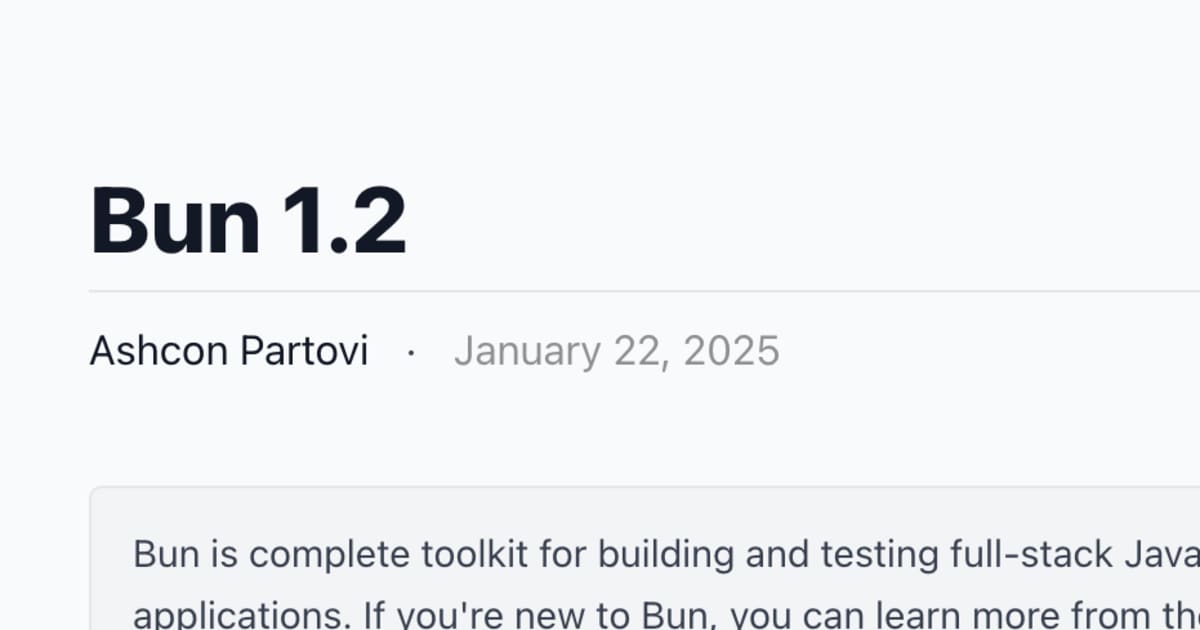 Engineer_Grotle's tweet card. 1月22日、Node.js互換の高速JavaScriptランタイムBun、新バージョンである1.2をリリースした。（公式のリリースノート）
