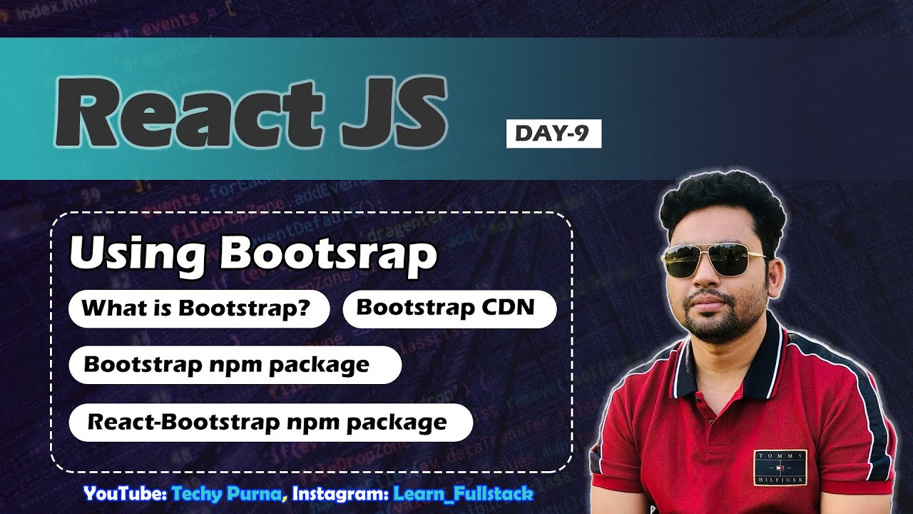 purnananda_b's tweet card. How to use bootstrap in React?| #reactbootstrap #bootstrap #reactjs...