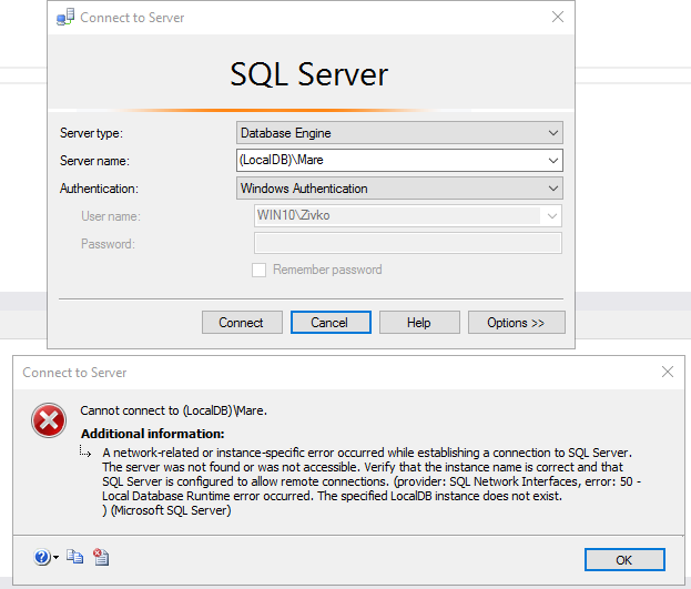 SQLShack's tweet card. This article will show different ways of connecting to Microsoft SQL Server Express LocalDB and how to create and use an instance of LocalDB.