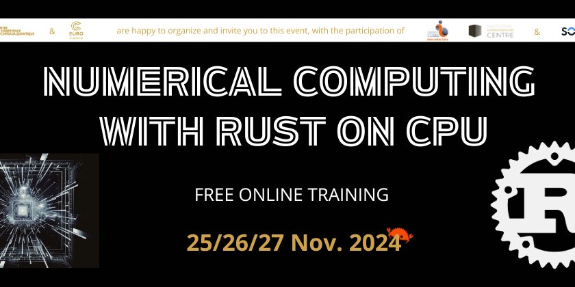 prod42net's tweet card. 🦀 Learn and enjoy Numerical Computing With Rust on CPU (with practice!) 📆 November 25, 26 & 27,...