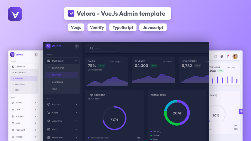 ICreatorStudio's tweet card. Velora - VueJs Vuetify Admin Template - Complete Dashboard Template Designs to Jumpstart Your Upcoming Project