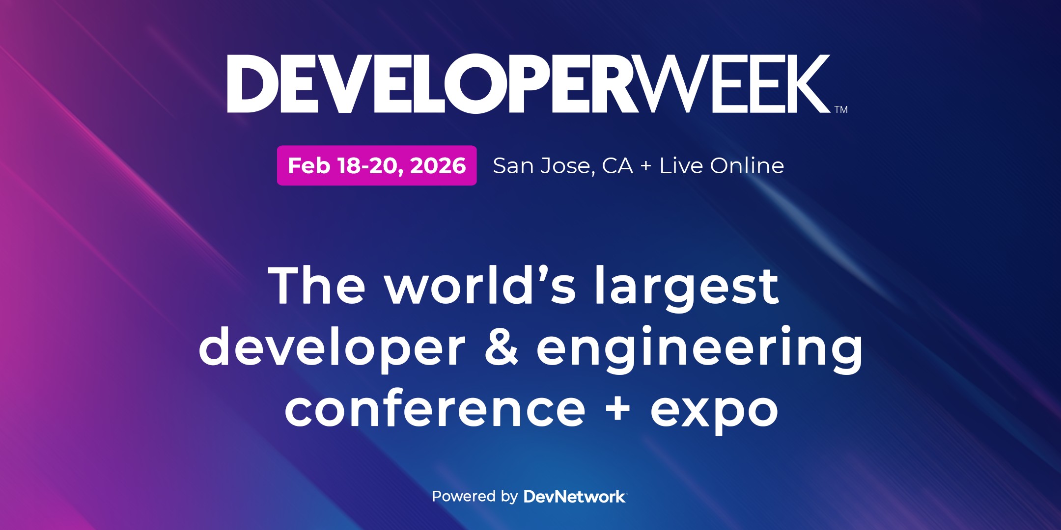 EternalCode3's tweet card. DeveloperWeek 2026 (Feb 18–20, 2026 | San Jose, CA) is the world's largest developer & engineering technology conference & expo.