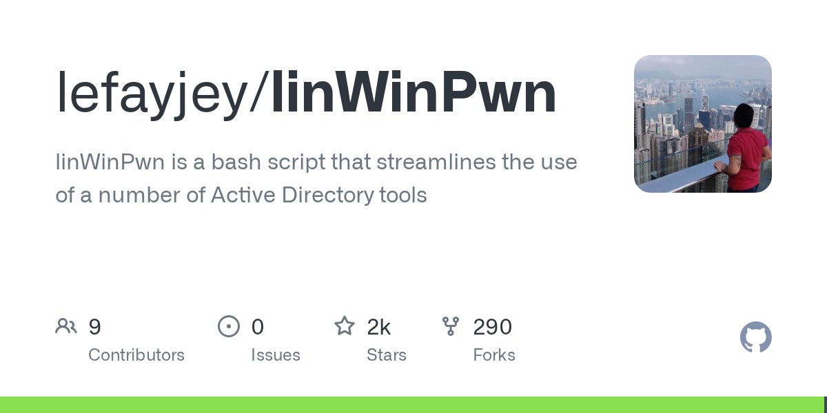 lefayjey's tweet card. linWinPwn is a bash script that streamlines the use of a number of Active Directory tools - lefayjey/linWinPwn