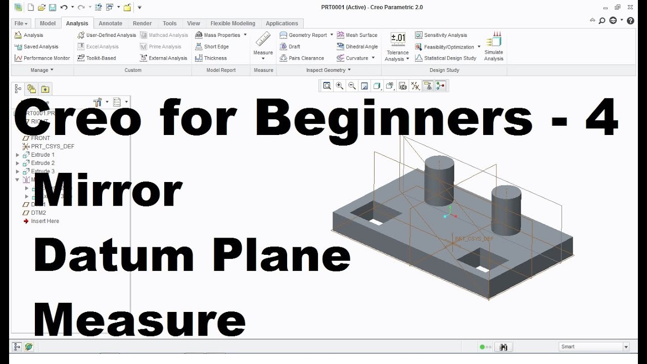 CreoTutorials's tweet card. Creo Tutorial for Beginners - 4 | Creo Mirror, Datum Plane, Measure