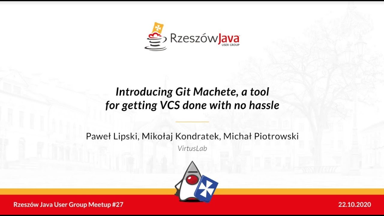 RzeszowJava's tweet card. RJUG #27: Introducing Git Machete by Paweł Lipski, Mikołaj Kondratek...
