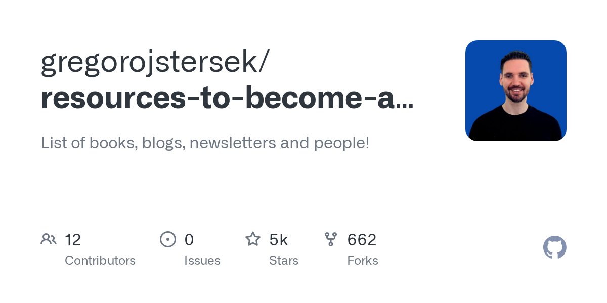 gregorojstersek's tweet card. List of books, blogs, newsletters and people! Contribute to gregorojstersek/resources-to-become-a-great-engineering-leader development by creating an account on GitHub.