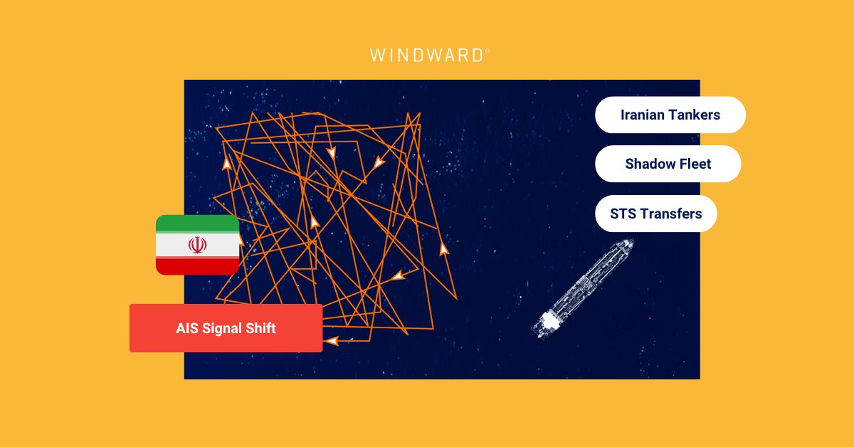 WindwardAI's tweet card. Windward detected a rare pause in dark activity by Iran-flagged tankers before they vanished again, revealing coordinated AIS behavior across key oil routes.