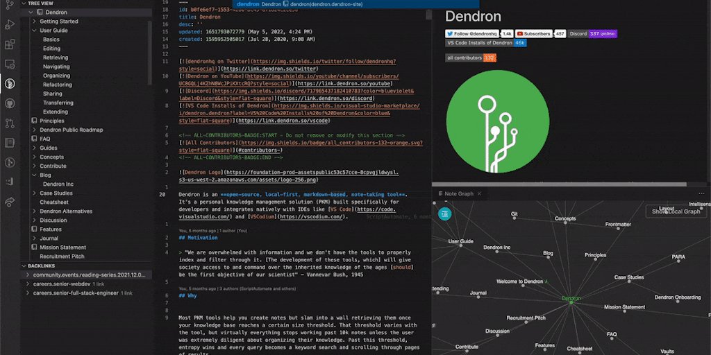 dendronhq's tweet card. The hierarchical note taking tool that grows as you do. Dendron is an open-source, local-first, markdown-based, note-taking tool built on top of VSCode. It lets you easily create, find, and manage...