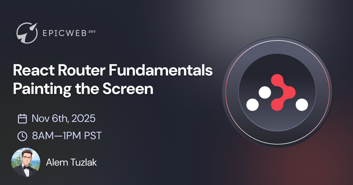 AlemTuzlak's tweet card. Join me for a 1 day live event where we will dive deep into the fundamentals of React Router and start our journey of Building a comprehensive e-commerce