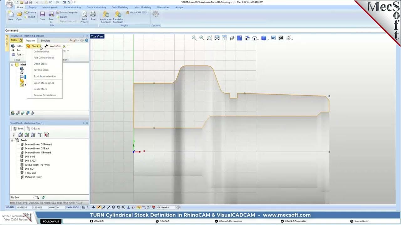 MecSoft's tweet card. TURN Cylindrical Stock Definition RhinoCAM-TURN and VisualCADCAM-TURN