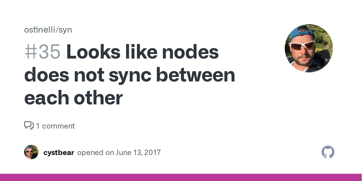 1cdecoder's tweet card. Hi, I am currently trying to setup Syn with 2-nodes cluster app. Here are steps to reproduce my case: At first at my app start/2 I connect nodes between each other via net_kernel:connect/1; Next I ...