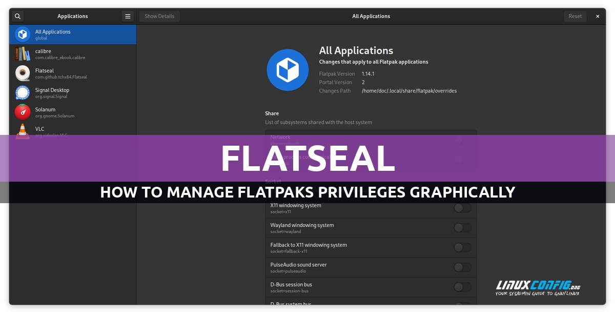 linuxconfig's tweet card. Learn to manage Flatpak permissions using Flatseal on Linux. Install and adjust app settings for optimal security and functionality easily.
