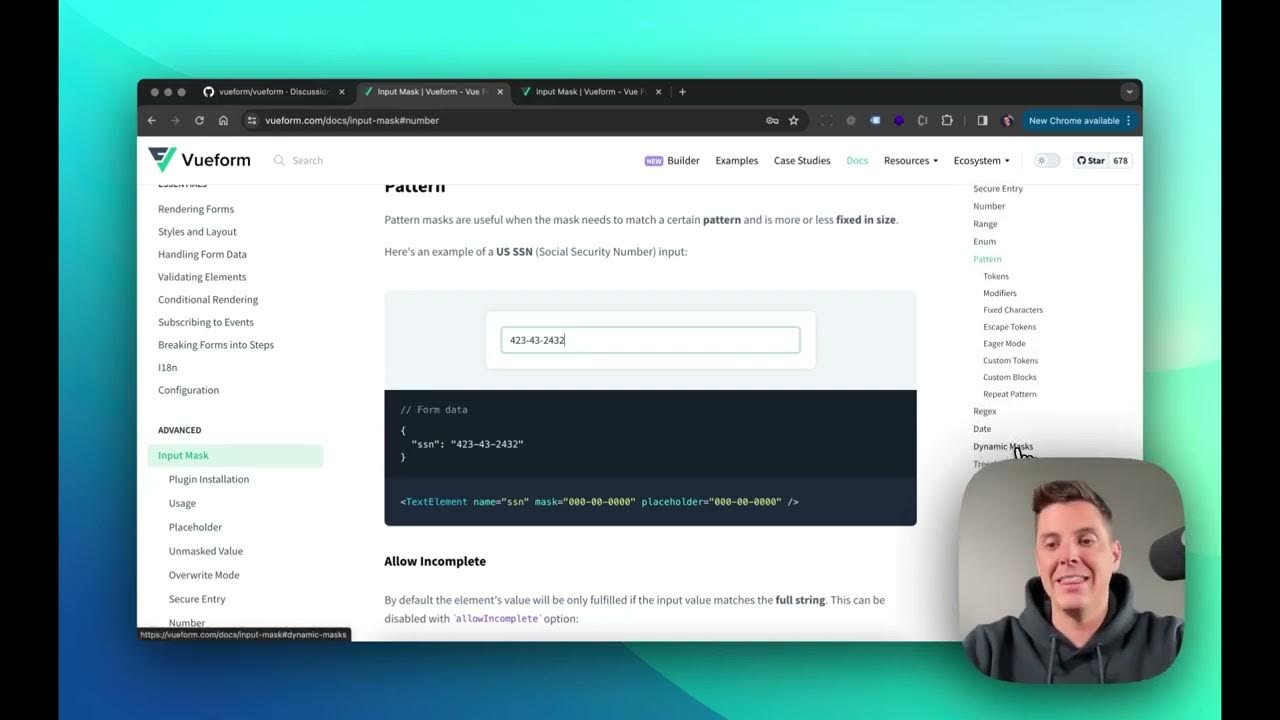 vueform's tweet card. Input Masks in Vueform