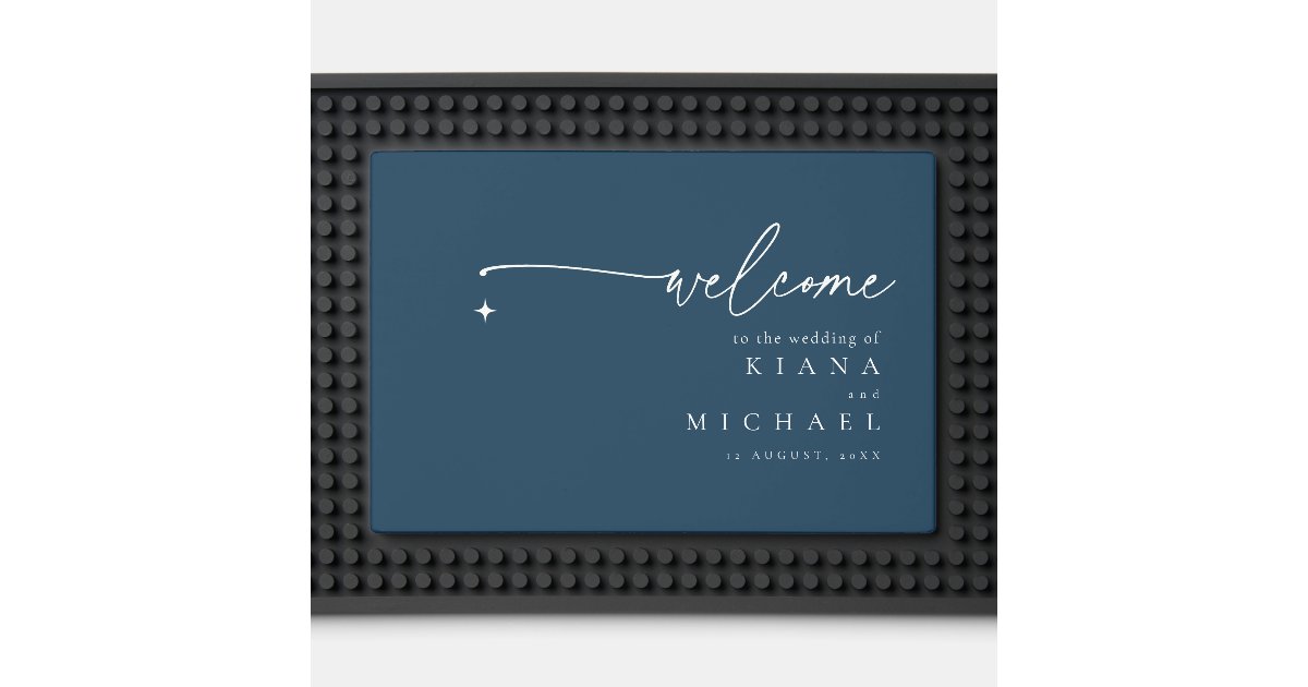 ArrayStores's tweet card. This unique bar mat design, shown here in optional Prussian blue and white, has a template to easily add your own names and wedding date. As part of a chic wedding suite with a warm nature-inspired...
