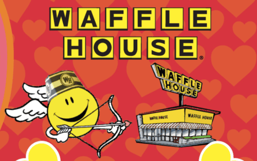 ATLCheap's tweet card. Valentine's Day at Waffle House includes candles and festive tabletop decor. It's an annual tradition & Atlanta bucket list item -- reserve now!