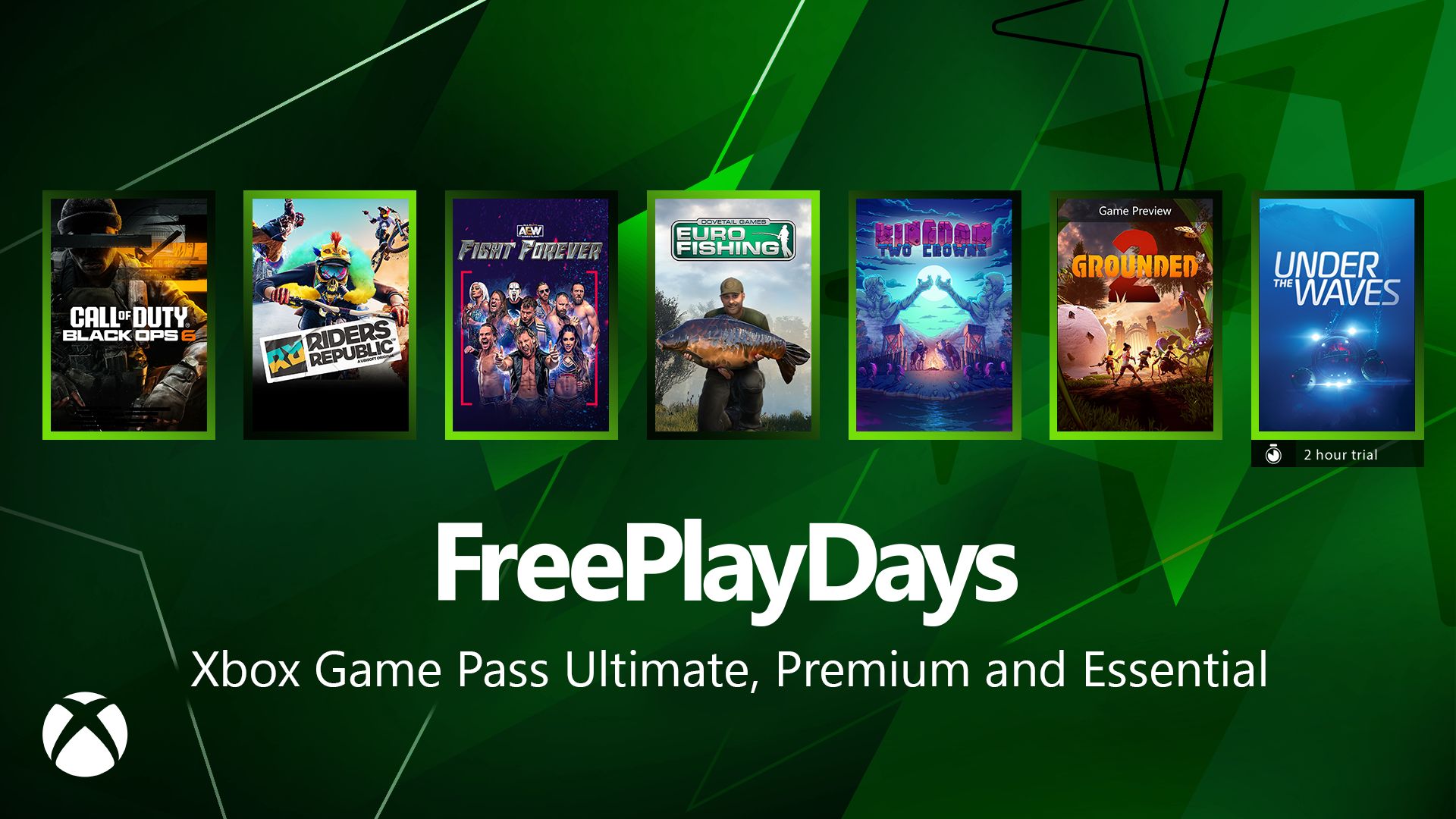 FromParallel's tweet card. Free Play Days brings Call of Duty Black Ops 6, Riders Republic, AEW: Fight Forever, Grounded 2, and loads more.