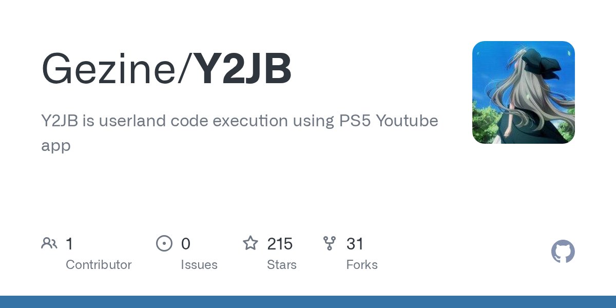 RobinsonPauli18's tweet card. Y2JB is userland code execution using PS5 Youtube app - Gezine/Y2JB