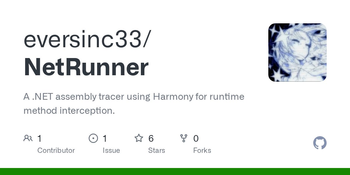 eversinc33's tweet card. A .NET assembly tracer using Harmony for runtime method interception. - eversinc33/NetRunner