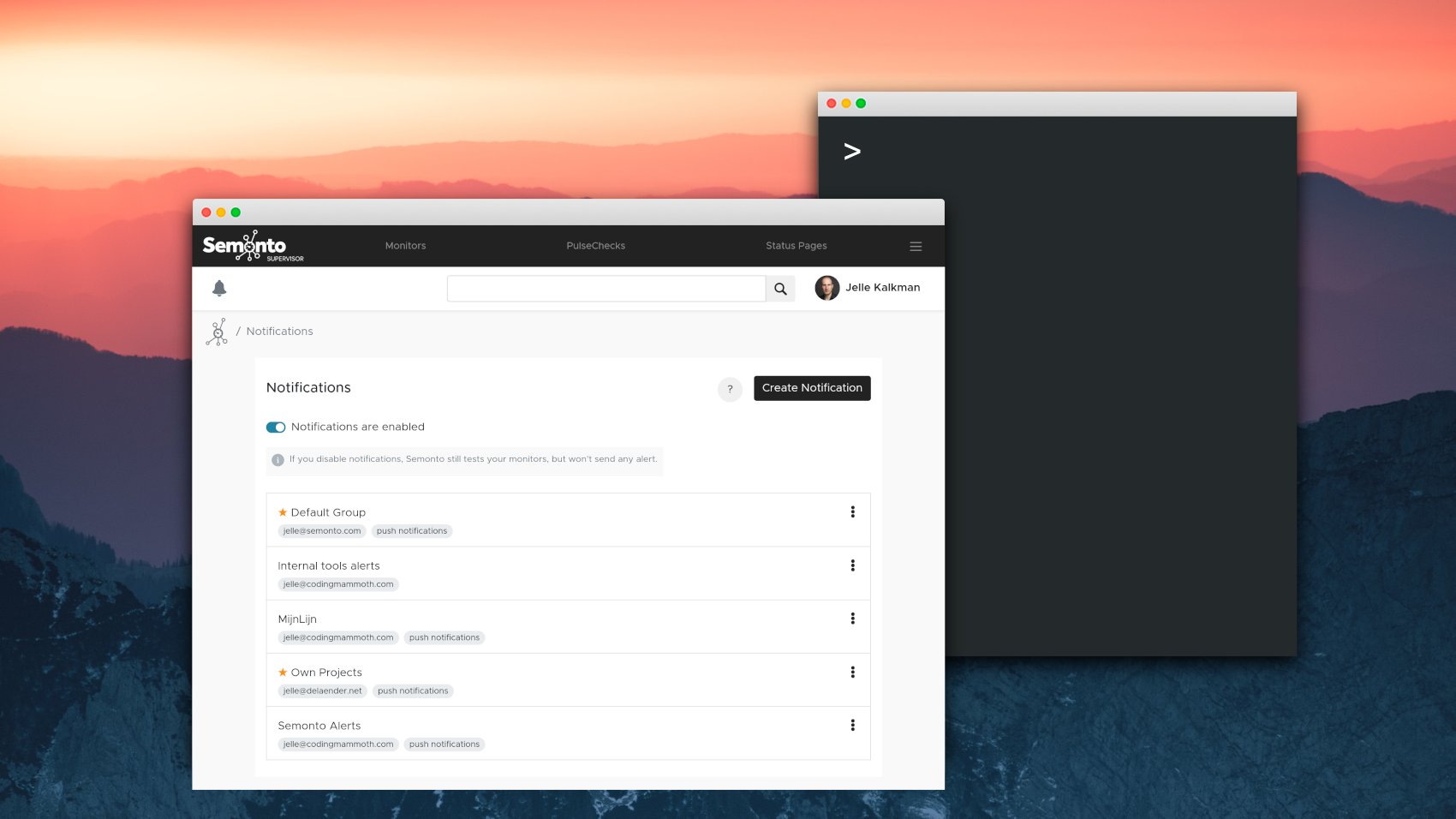 CodingMammoth's tweet card. In Semonto, you can now choose how you want to be alerted of detected issues, and then reuse those settings by marking them as default.