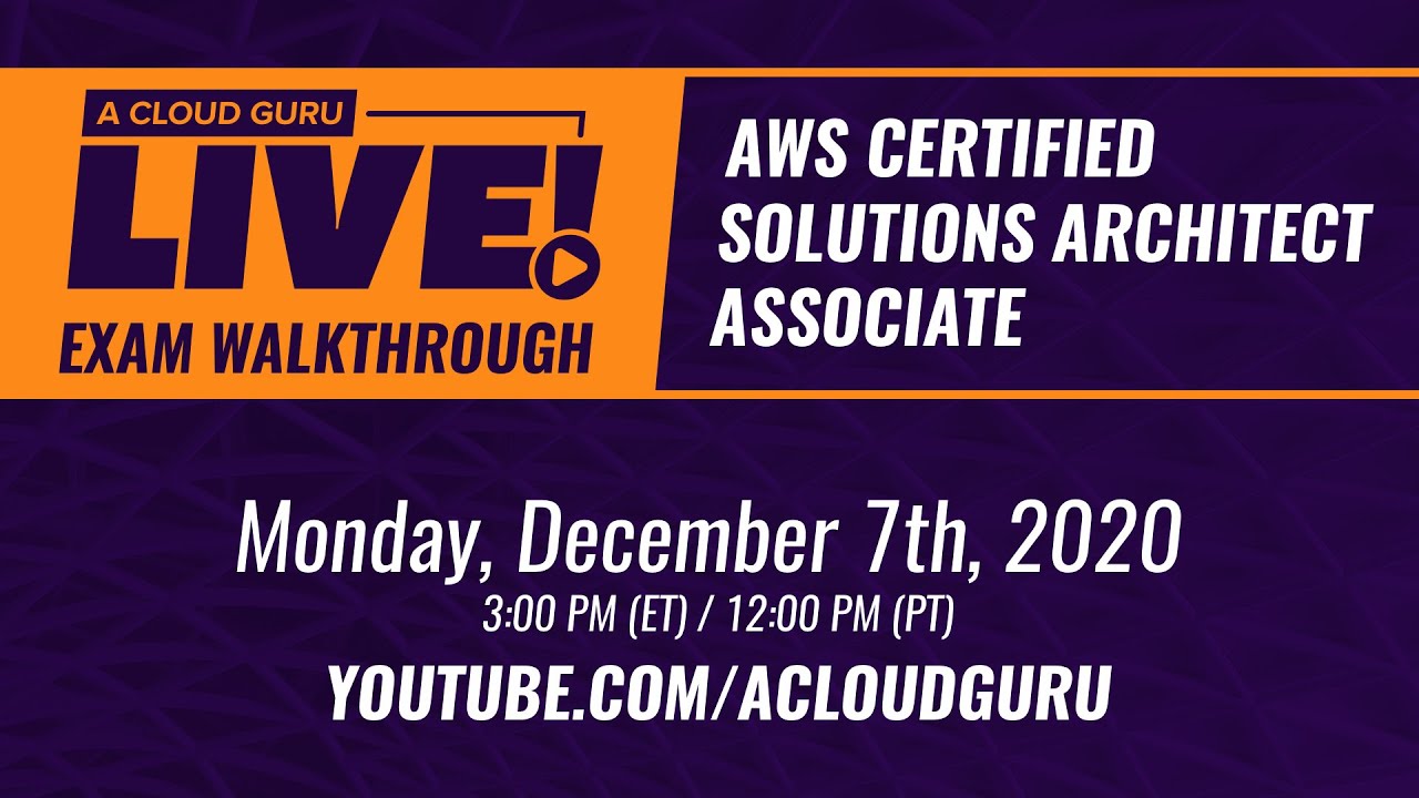 linuxacademyCOM's tweet card. A Cloud Guru Live:  AWS Exam Question Walkthrough (Certified Soluti...