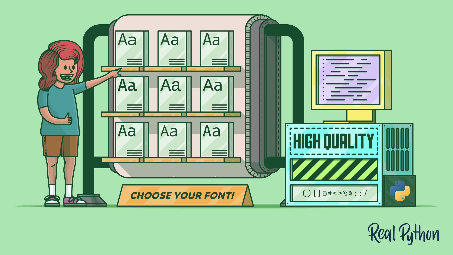 PythonLibHunt's tweet card. The font that you use is an important piece in your tool kit as a programmer. After all, you look at your programming font the whole time when writing code. In this tutorial, you'll find your perfect...