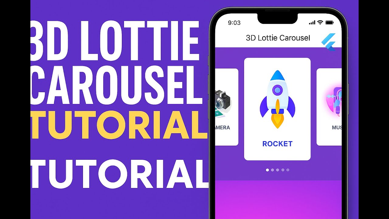 codesolution101's tweet card. Flutter 3D Carousel with Lottie Animations | Stunning UI Design...