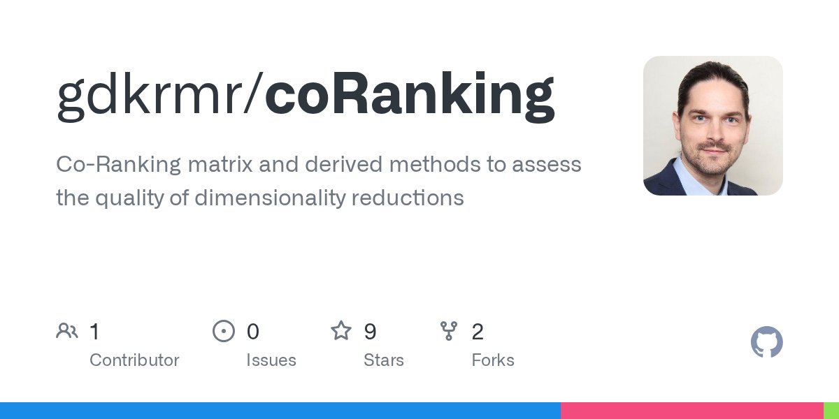 RLangPackage's tweet card. Co-Ranking matrix and derived methods to assess the quality of dimensionality reductions - gdkrmr/coRanking