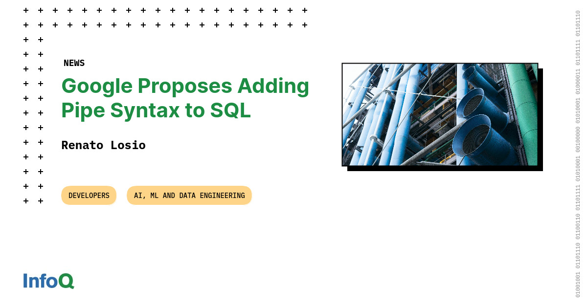 MunshiPremChnd's tweet card. In a recent paper titled "SQL Has Problems. We Can Fix Them", a research team at Google proposed the introduction of a new Pipe Syntax in SQL. Google's solution to address perceived limitations in...