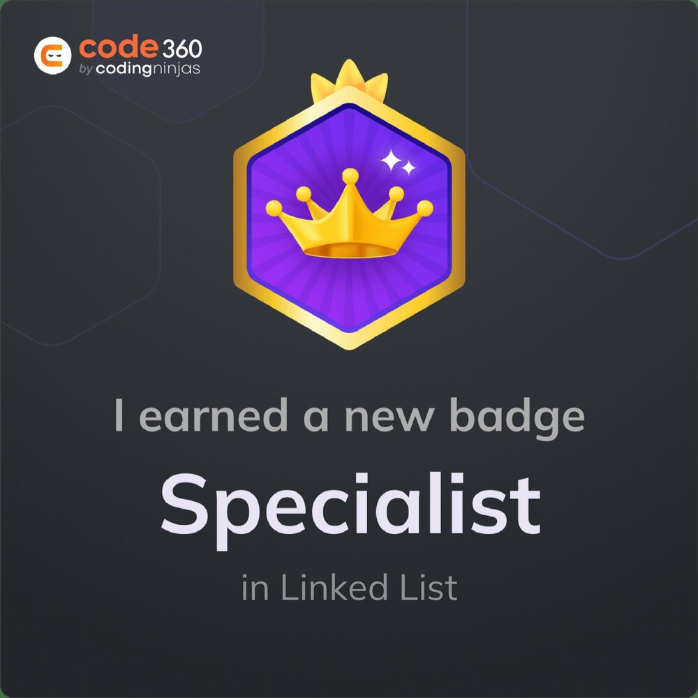 fg_rohnn's tweet card. Congrats on earning your Specialist in Linked List on Coding Ninjas Studio! 🌟 Showcase your hard-earned skills and knowledge with your network by sharing this badge. Keep learning and level up your...