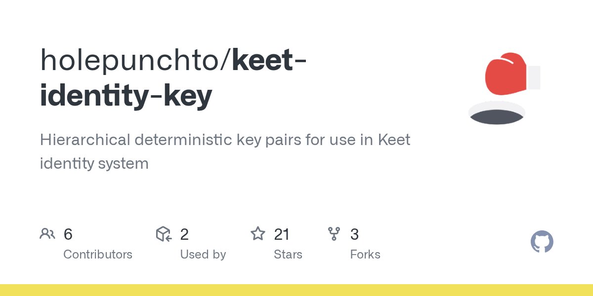 mafintosh's tweet card. Hierarchical deterministic key pairs for use in Keet identity system - GitHub - holepunchto/keet-identity-key: Hierarchical deterministic key pairs for use in Keet identity system