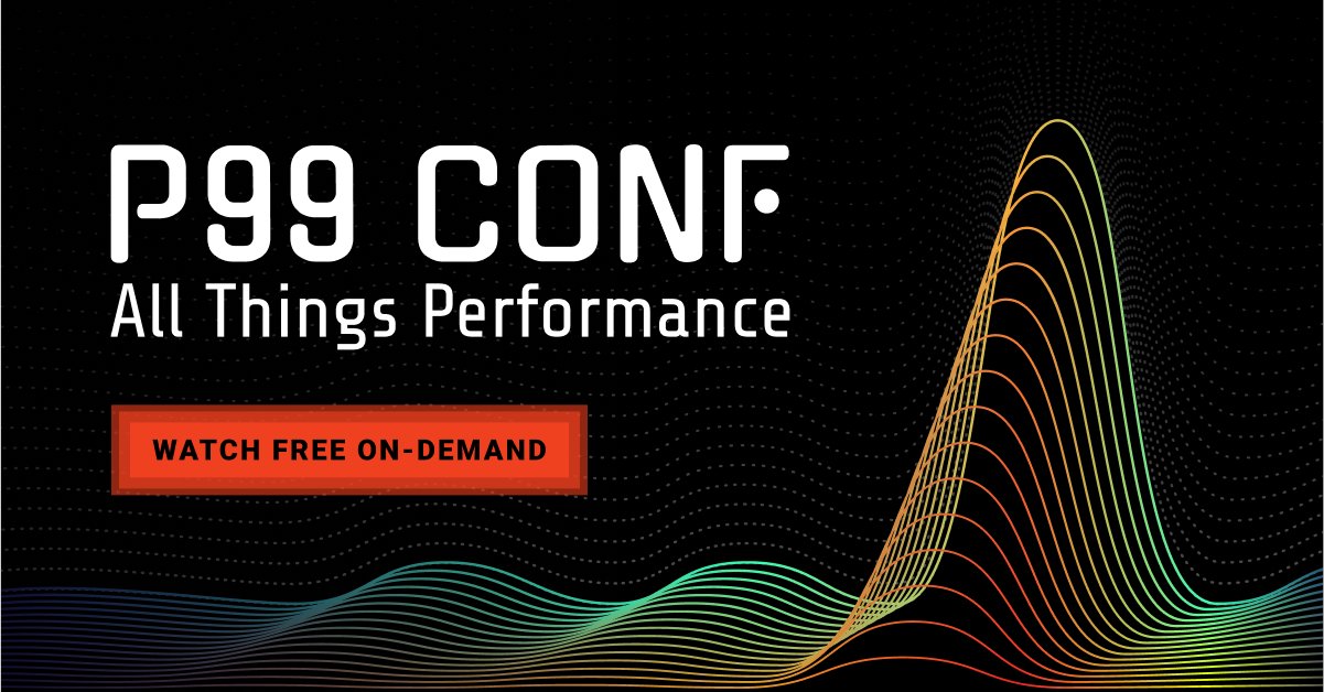 curious_coding's tweet card. P99 CONF is a cross-industry virtual event for engineers and by engineers, centered around low-latency, high-performance design.