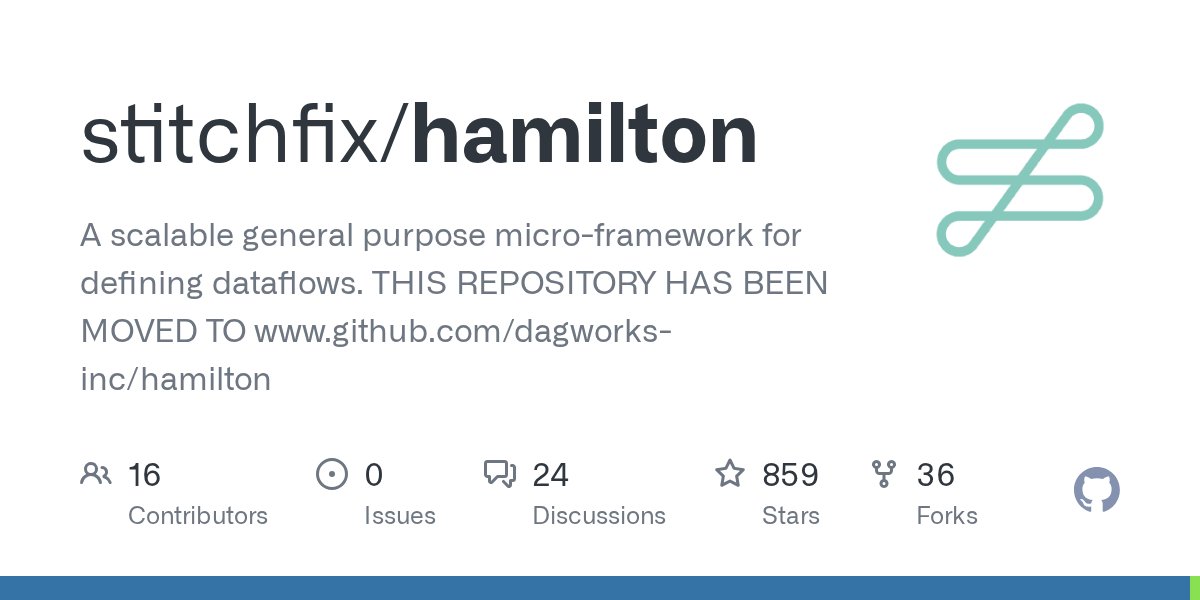 criccomini's tweet card. A scalable general purpose micro-framework for defining dataflows. THIS REPOSITORY HAS BEEN MOVED TO www.github.com/dagworks-inc/hamilton - stitchfix/hamilton