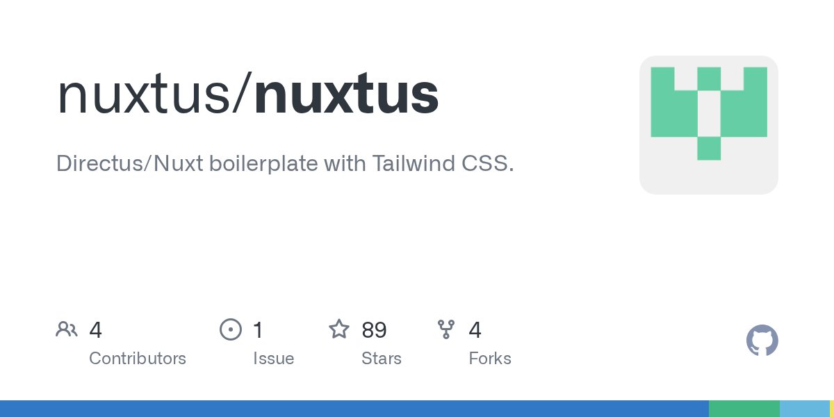 Nuxtusjs's tweet card. Directus/Nuxt boilerplate with Tailwind CSS. Contribute to nuxtus/nuxtus development by creating an account on GitHub.