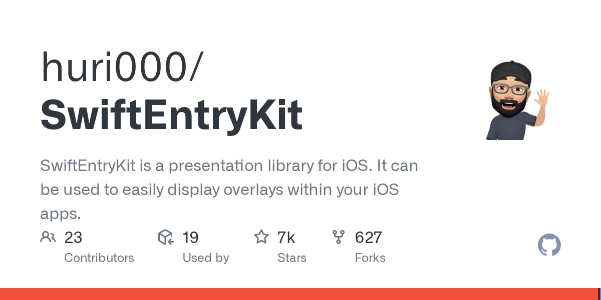 iOSCookies's tweet card. SwiftEntryKit is a presentation library for iOS. It can be used to easily display overlays within your iOS apps. - huri000/SwiftEntryKit