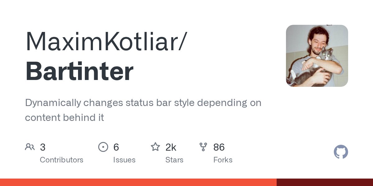 iOSCookies's tweet card. Dynamically changes status bar style depending on content behind it - MaximKotliar/Bartinter