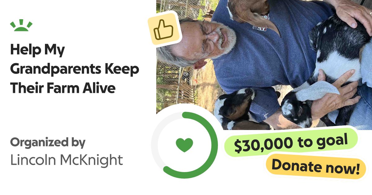Loc8_Link's tweet card. My name is Lincoln, and I’m Carol and Brian Long’s grandson. I’m 22 now… Lincoln McKnight needs your support for Help My Grandparents Keep Their Farm Alive ❤️
