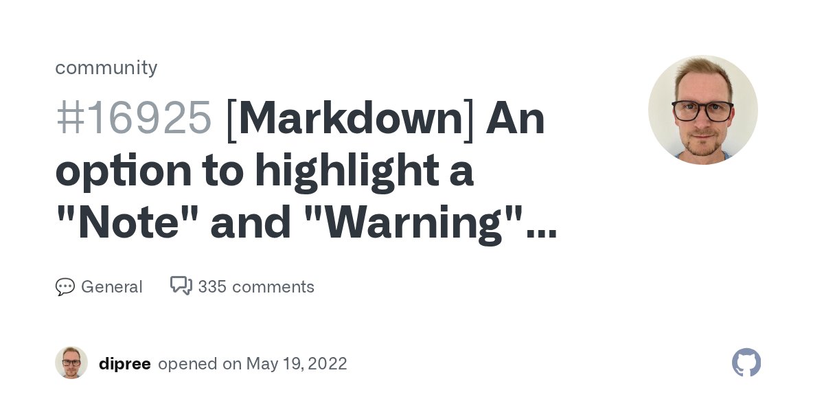 ScriptAutomate's tweet card. Alerts are an extension of Markdown used to emphasize critical information. On GitHub, they are displayed with distinctive colors and icons to indicate the importance of the content. An example of ...