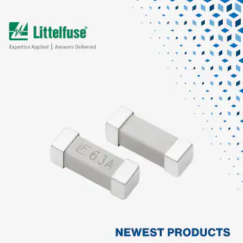 electronics_med's tweet card. Mouser now stocks Littelfuse 415 Series SMT fuses—compact, 1500A-rated, 277V fuses offering superior protection for high-voltage, space-constrained designs.