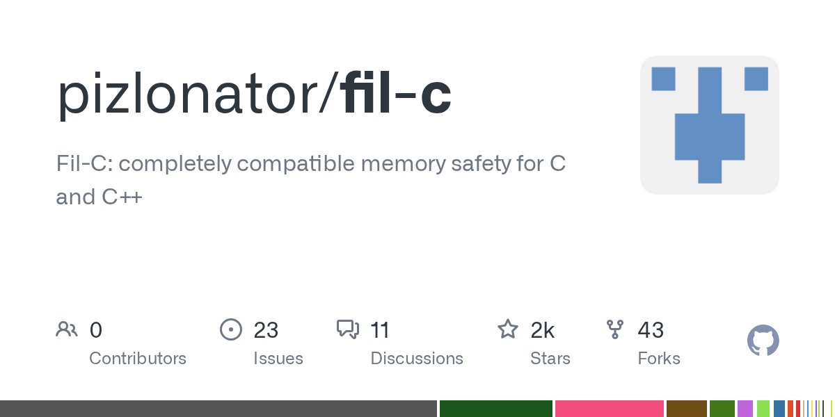 filpizlo's tweet card. Fil-C: completely compatible memory safety for C and C++ - pizlonator/fil-c