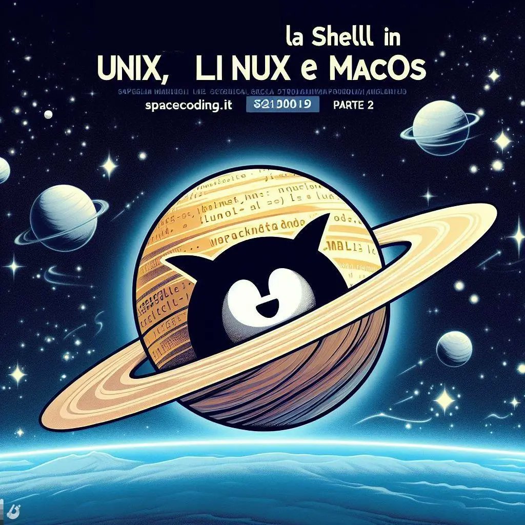 SpaceCodingX's tweet card. Programmare la shell in UNIX Linux e MacOS parte 2 il reinderizzamento dell'input/output; i comandi in pipeline; Esempi e repository GitHub