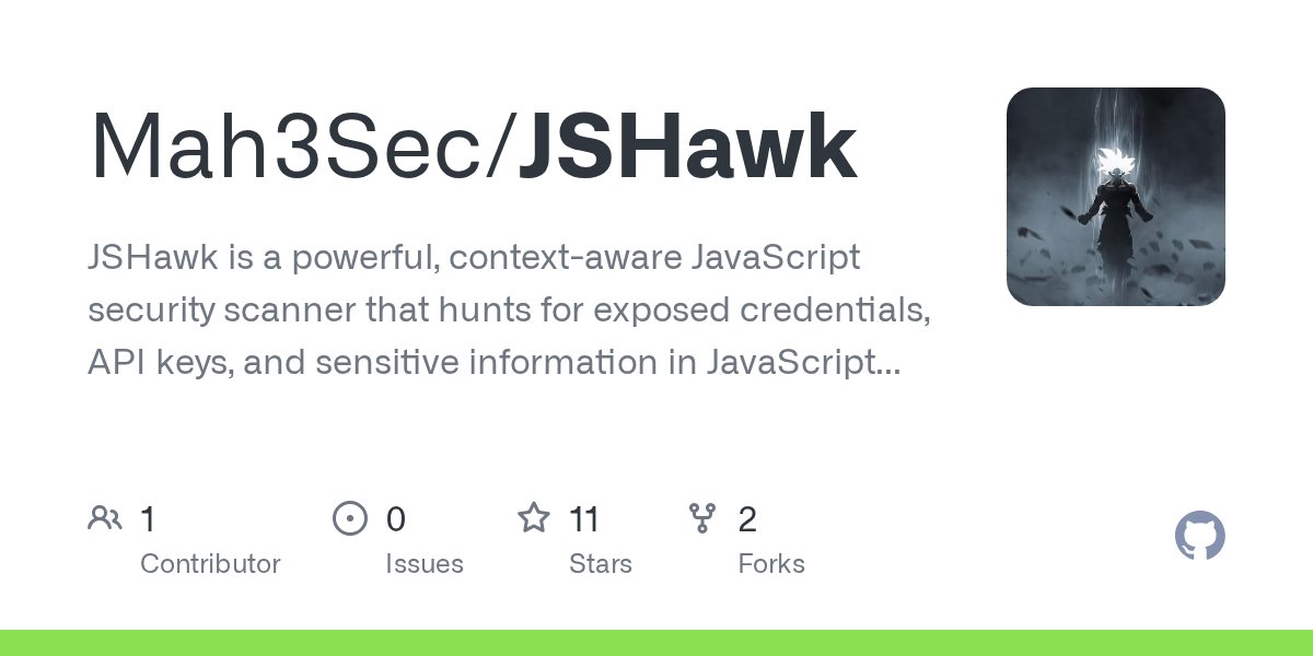 Mah3Sec's tweet card. JSHawk is a powerful, context-aware JavaScript security scanner that hunts for exposed credentials, API keys, and sensitive information in JavaScript files with surgical precision. - Mah3Sec/JSHawk