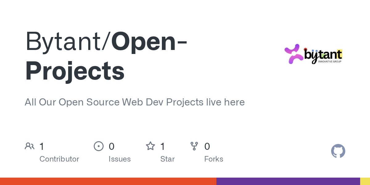 Bytant_group's tweet card. All Our Open Source Web Dev Projects live here. Contribute to Bytant/Open-Projects development by creating an account on GitHub.
