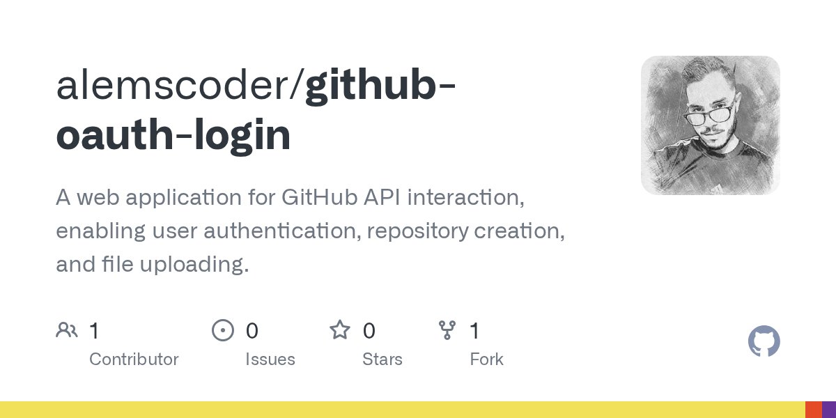 alemscoder's tweet card. A web application for GitHub API interaction, enabling user authentication, repository creation, and file uploading. - alemscoder/github-oauth-login