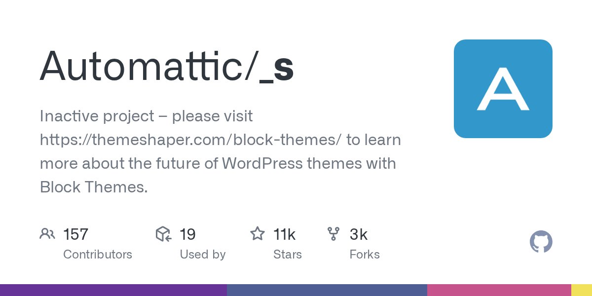 JavaScript10000's tweet card. Inactive project – please visit https://themeshaper.com/block-themes/ to learn more about the future of WordPress themes with Block Themes. - Automattic/_s