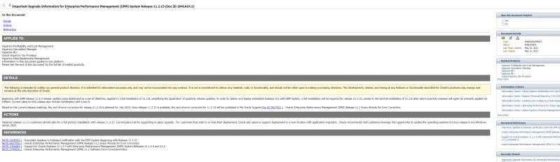 HyperionInfra's tweet card. It looks like 11.2.14.0 will be a standard patch release, and Essbase21C will move to the 11.2.15.0 release.. see the KB article below from Oracle Support for more information: Important Upgrade...