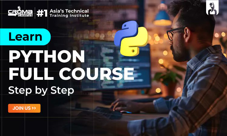 cromacampusit's tweet card. Master Python with our comprehensive full course. From basics to advanced, learn with industry experts. Ideal for all levels. Start coding today!
