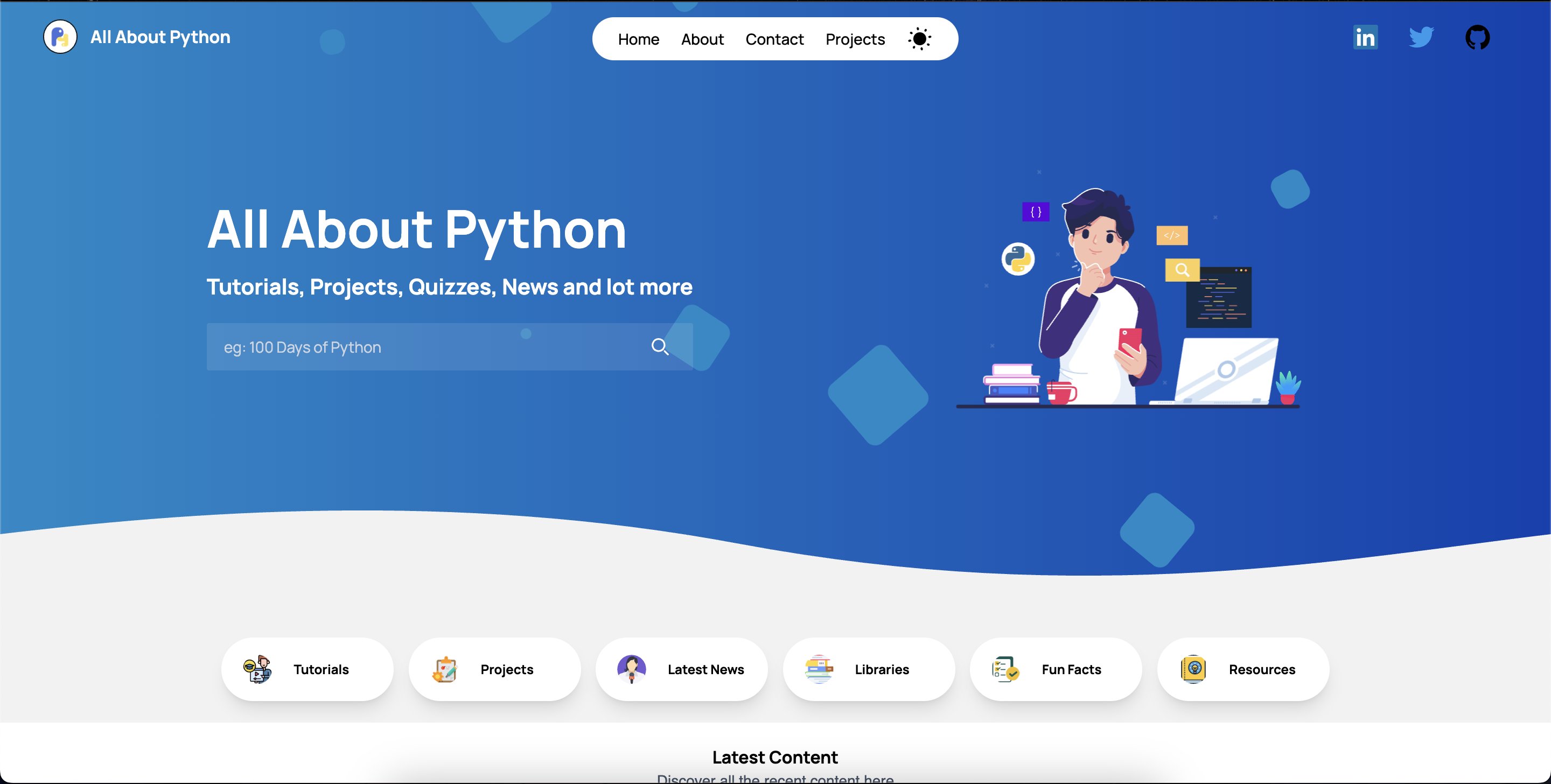 allabout_python's tweet card. A comprehensive beginner's guide to Python, the popular programming language used by developers worldwide. This blog offers tutorials, sample code, and video lessons to help you learn Python step-b...